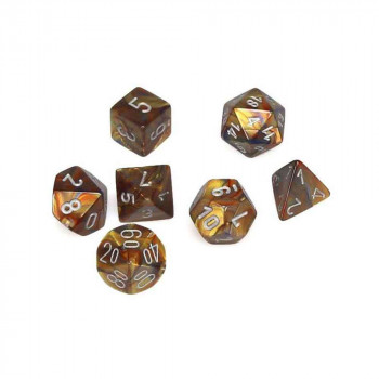 KOCKICE CHESSEX - LUSTROUS - MINI POLYHEDRAL - GOLD & SILVER (7) 