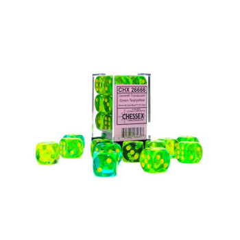 KOCKICE CHESSEX - GEMINI - TRANSLUCENT - GREEN-TEAL & YELLOW - DICE BLOCK 16MM ( 