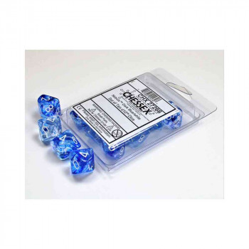 KOCKICE CHESSEX  NEBULA  TRANSLUCENT  DARK BLUE I WHITE  SET OF TEN D10S 