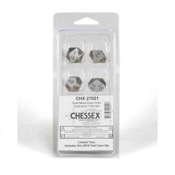 KOCKICE CHESSEX - POLYHEDRAL - SOLID METAL SILVER (7) 