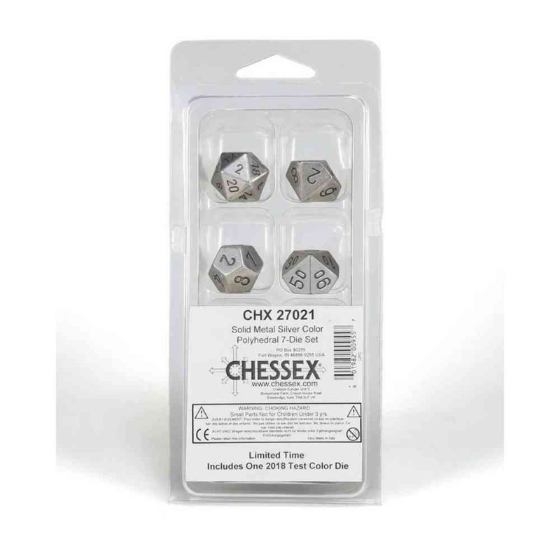 KOCKICE CHESSEX - POLYHEDRAL - SOLID METAL SILVER (7) 