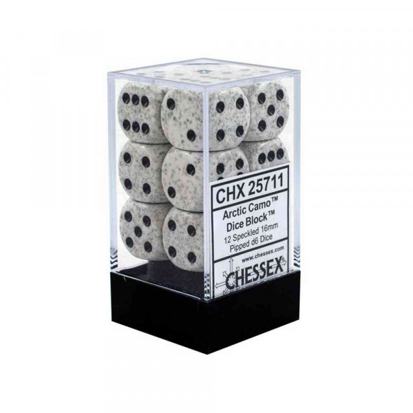 KOCKICE CHESSEX - SPECKLED - ARTIC CAMO - DICE BLOCK (12) 16MM 