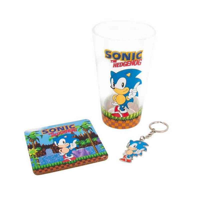 GIFT SET SONIC THE HEDGEHOG - GLASS, COASTER & KEYCHAIN
