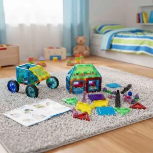 SET MAGNETNIH KOCKI ZA DECU – KUĆA I AUTO  48 DELOVA 