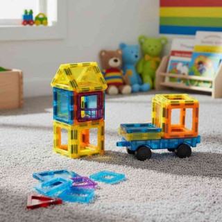 SET MAGNETNIH KOCKI ZA DECU – KUĆA I AUTO  45 DELOVA 