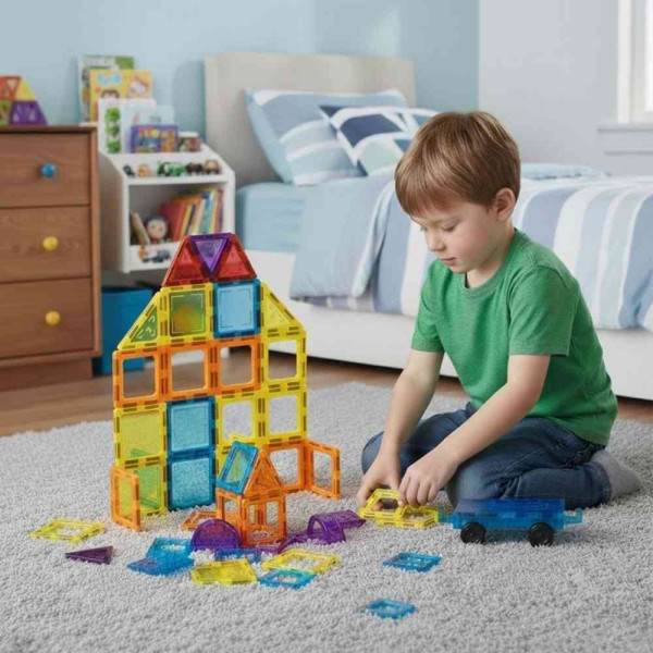 SET MAGNETNIH KOCKI ZA DECU – KUĆA I AUTO  45 DELOVA 