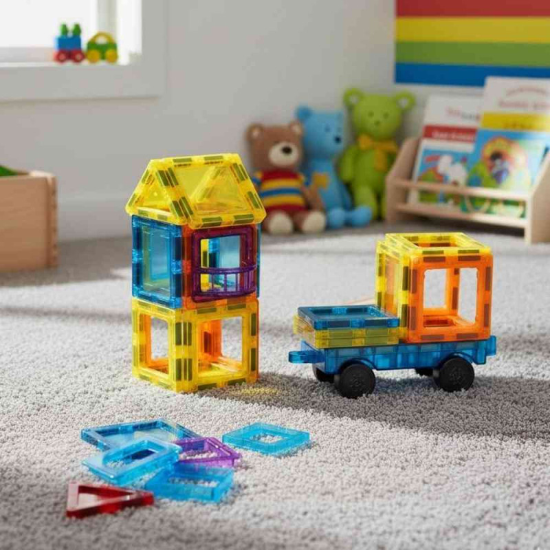 SET MAGNETNIH KOCKI ZA DECU – KUĆA I AUTO  45 DELOVA 