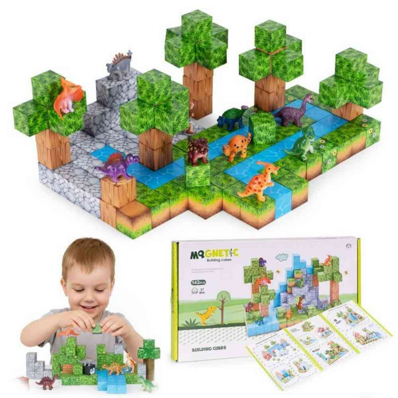 SET MAGNETNIH KOCKI ZA DECU – 142 DELA  KOCKE I DINOSAURISI 