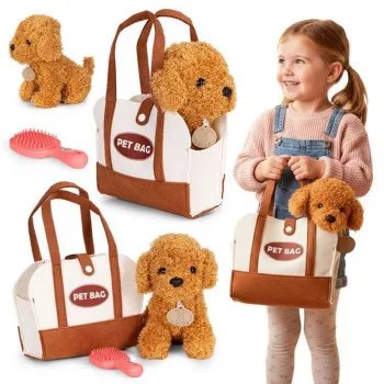 ECO TOYS PLIŠANA IGRAČKA ZA DECU, ŠTENE BROWN POODLE, TORBA + ČETKA ZA NEGU 