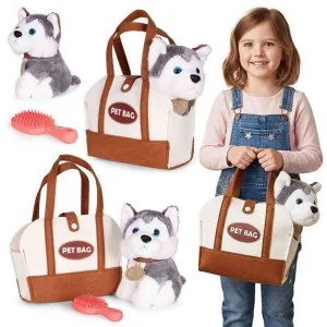 PLIŠANA IGRAČKA ZA DECU ŠTENE HUSKY TORBA + ČETKA ZA NEGU