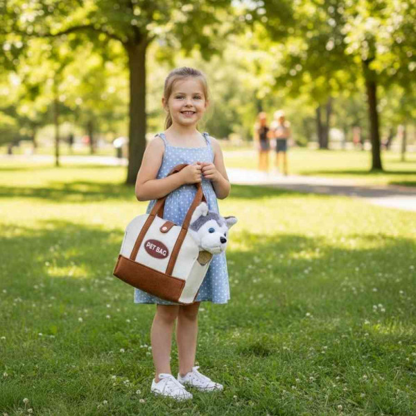 PLIŠANA IGRAČKA ZA DECU  ŠTENE HUSKY  TORBA + ČETKA ZA NEGU 