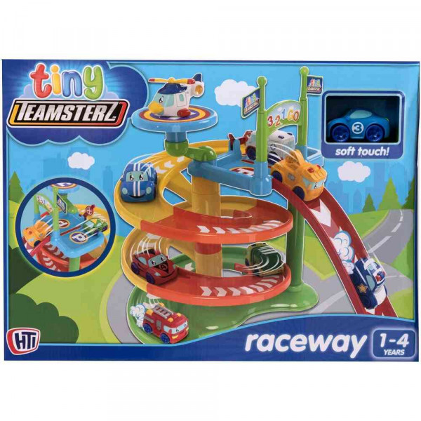 TINY TEAMSTERZ BEEP AND GO TWISTING TOWER + 1 CAR SET 