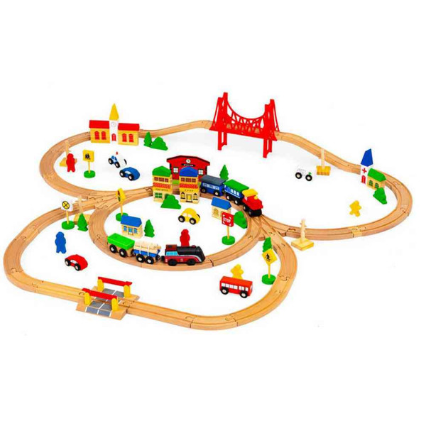 DRVENA SET ŽELEZNICA NA BATERIJE 90 ELEMENATA 