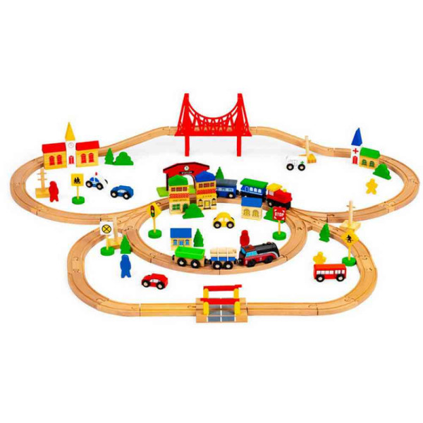 DRVENA SET ŽELEZNICA NA BATERIJE 90 ELEMENATA 