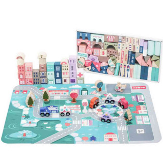 DRVENE EDUKATIVNE KOCKE CITY SA PODLOGOM 115 KOMADA 