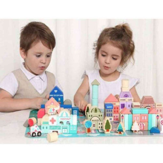 DRVENE EDUKATIVNE KOCKE CITY SA PODLOGOM 115 KOMADA 