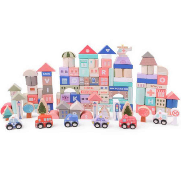 DRVENE EDUKATIVNE KOCKE CITY SA PODLOGOM 115 KOMADA 