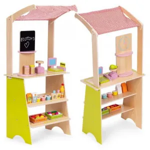 ECO TOYS DRVENA DEČIJA PIJACA SA VAGOM, POS TERMINALOM I DODACIMA, 20 DELOVA