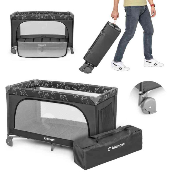 KIDNORT GROTTA PRENOSIVI KREVETAC DARK GREY MÉLANGE 