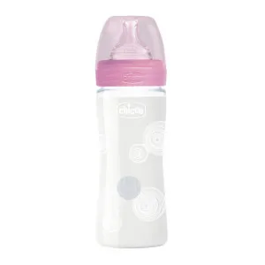 CHICCO WB STAKLENA FLASICA 240ML SILIKON ROZE