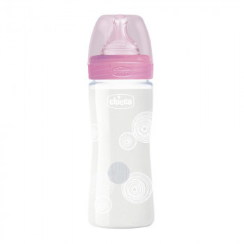 CHICCO WB STAKLENA FLASICA 240ML SILIKON ROZE 