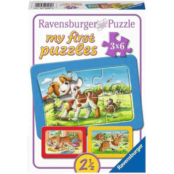 RAVENSBURGER PUZZLE (SLAGALICE) - MOJE PRVE PUZZLE, 3 U 1, PAS, ZEC, MACKA 
