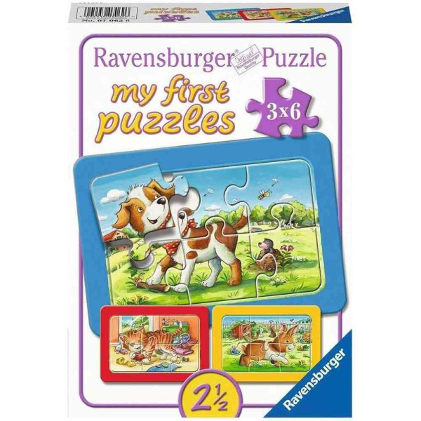 RAVENSBURGER PUZZLE (SLAGALICE) - MOJE PRVE PUZZLE, 3 U 1, PAS, ZEC, MACKA 