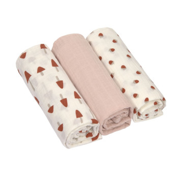 LASSIG TETRA PELENE OD MUSLINA LITTLE FOREST POWDER PINK 3 KOM (85 X 85 CM) 