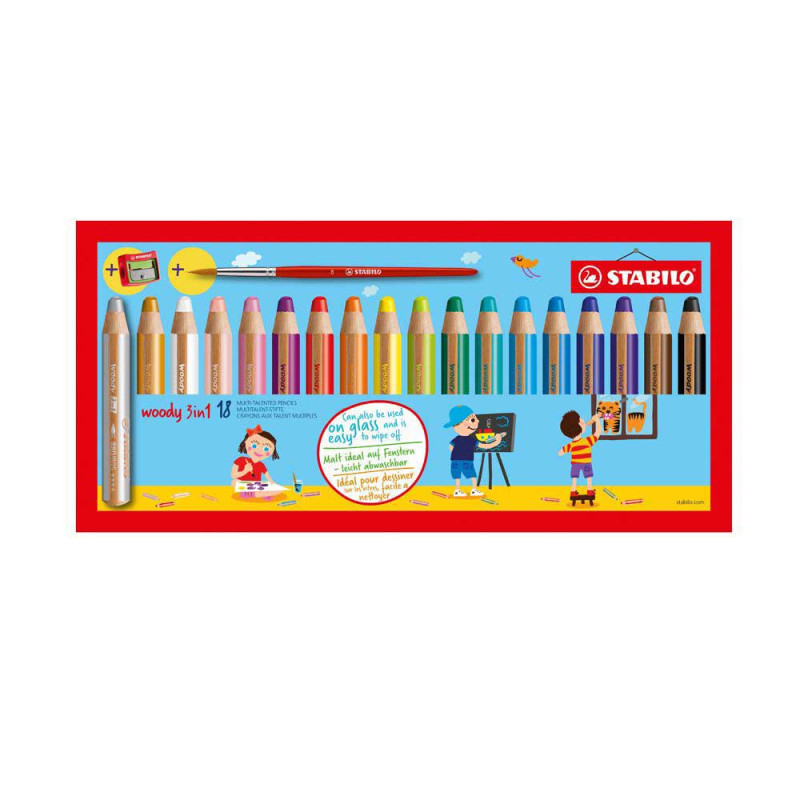 STABILO WOODY MULTI BOJICE 3IN1 18 KOMAD REZAC CETKICA