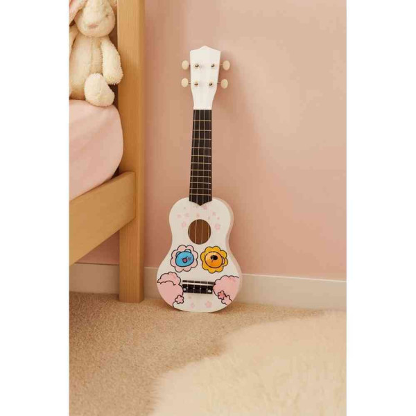 UKULELE DRVENA GITARA ZA DECU SA 4 NAJLONSKE ŽICE I TRZALICOM BELA– ECOTOYS 