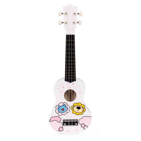 UKULELE DRVENA GITARA ZA DECU SA 4 NAJLONSKE ŽICE I TRZALICOM BELA– ECOTOYS 