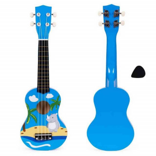 UKULELE DRVENA GITARA ZA DECU SA 4 NAJLONSKE ŽICE I TRZALICOM PLAVA – ECOTOYS 