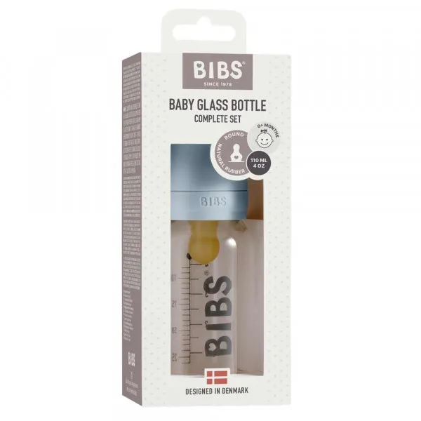 BIBS STAKLENA FLASICA 110ML BABY BLUE 