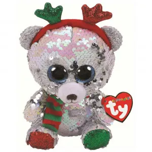 TY PLISANA IGRACKA FLIPPABLES MISTLETOE - SEQUIN BEAR WITH ANTLERS