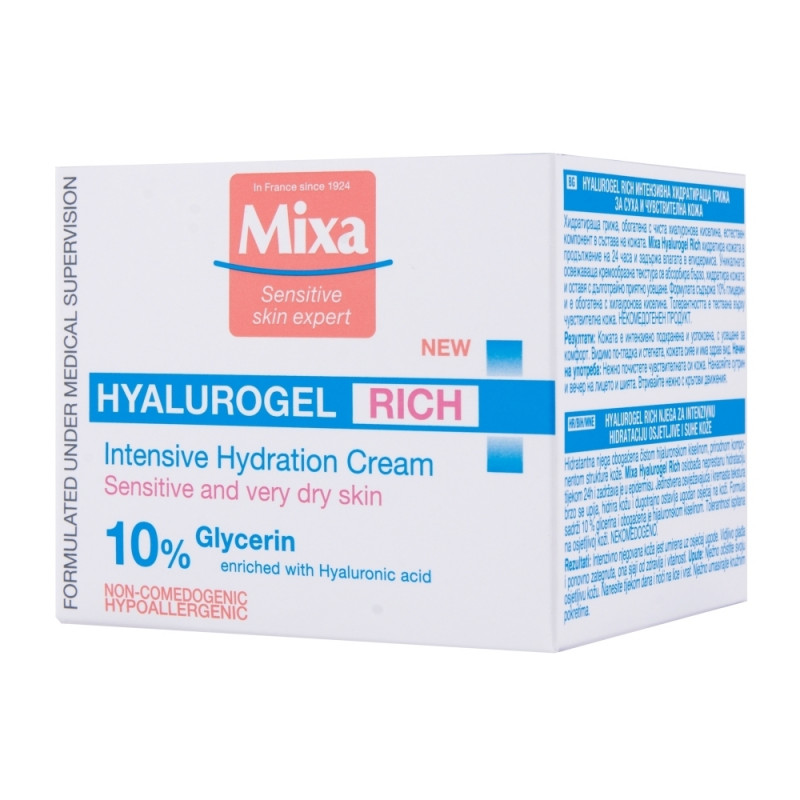 MIXA HYALUROGEL RICH NEGA ZA INTENZIVNU HIDRATACIJU OSETLJIVE I SUVE KOCE 50 ML