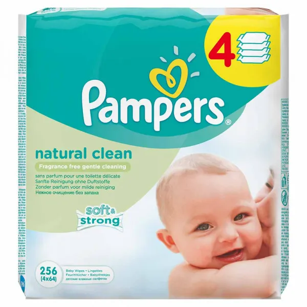 PAMPERS WIPES NATURAL CLEAN 4X64 