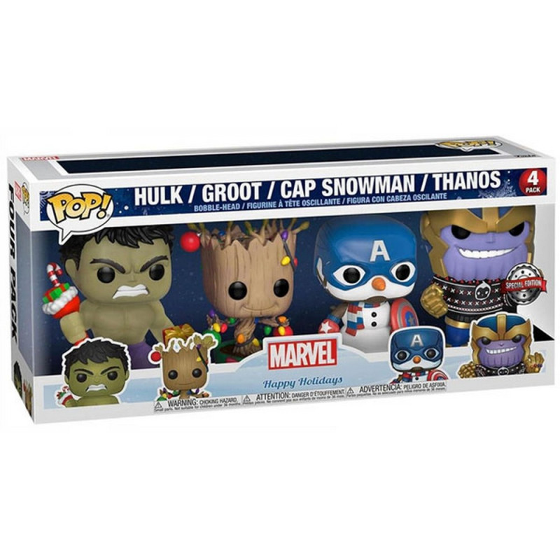 FUNKO POP FIGURA - MARVEL - POP VINYL - HOLIDAY 4 PACK HULK GROOT CAPTAIN AMERIC 