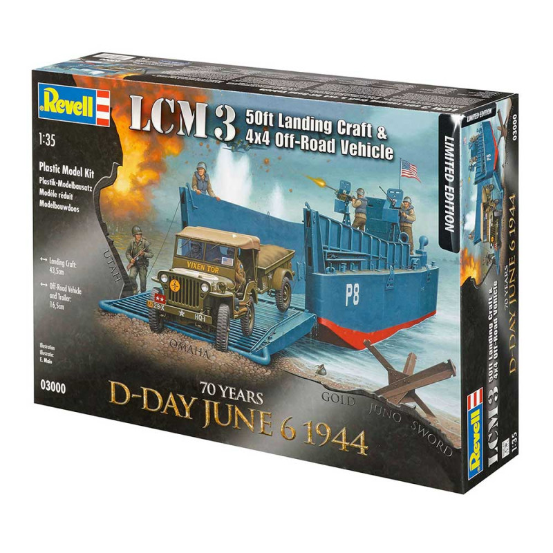REVELL MAKETA LCM 3 50FT LANDING CRAFT JEEP WITH TRAILER