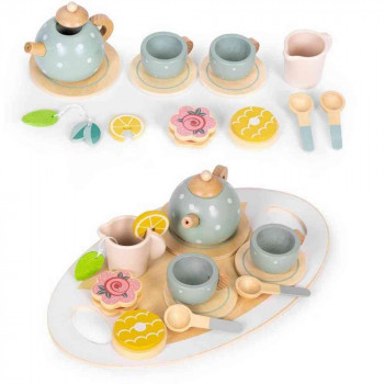 DRVENI SET ZA ČAJ – ČAJNIK  ŠOLJICE  14 DELOVA – ECOTOYS 