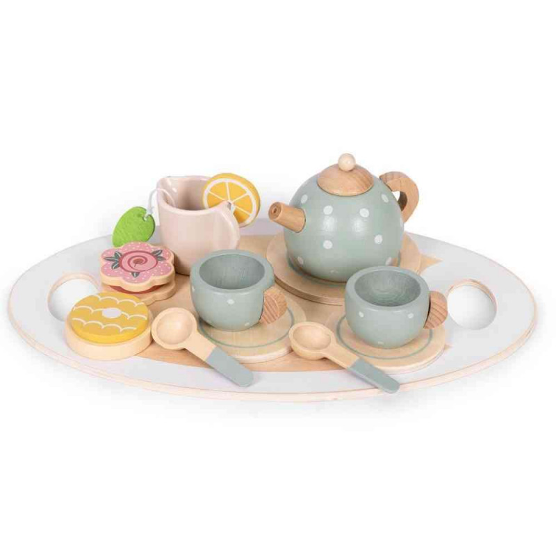 DRVENI SET ZA ČAJ – ČAJNIK  ŠOLJICE  14 DELOVA – ECOTOYS 
