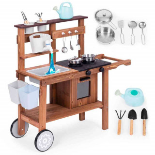 SPOLJNA DRVENA KUHINJA SA DODACIMA ZA IGRU U PESKU I BLATU 04   ECOTOYS 