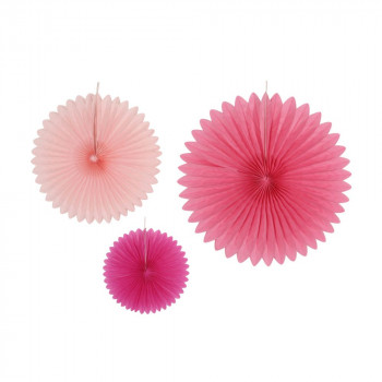 PARTY TIME  PAPER FAN SET 3/1 PINK UNL-1375 