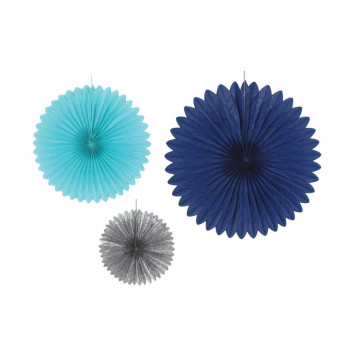 PARTY TIME  PAPER FAN SET 3/1 PLAVI UNL-1376 