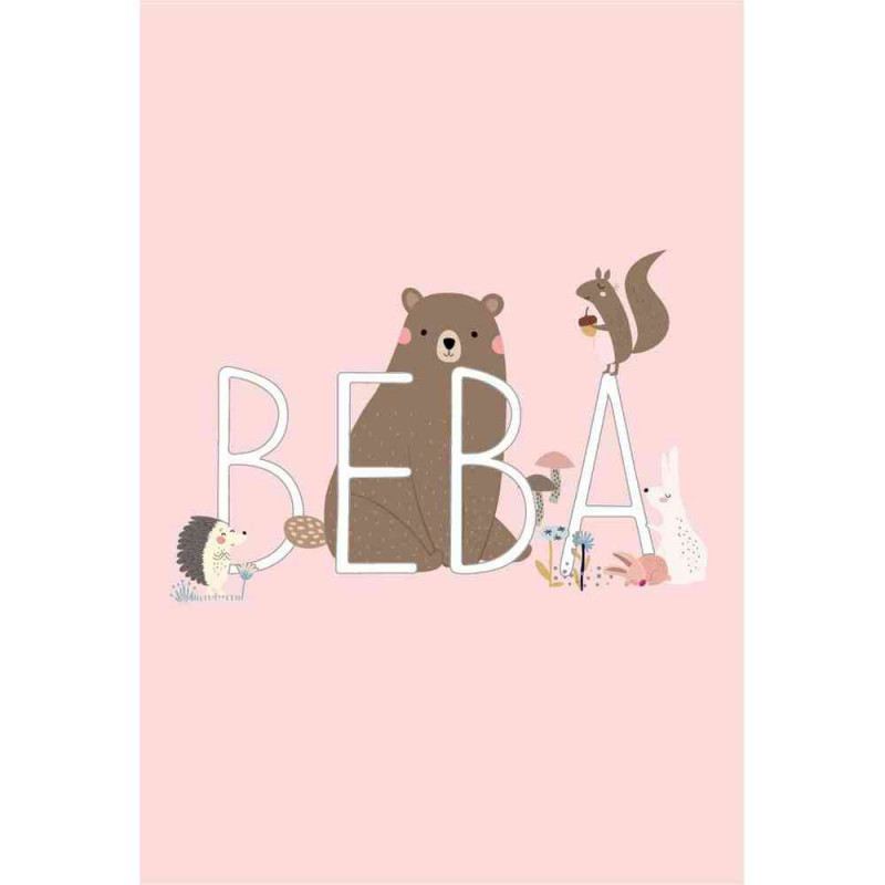 CESTITKA BEBA - ROZE POZADINA, SA ZIVOTINJICAMA