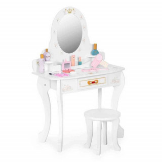 VELIKI DRVENI TOALETNI STO ZA DECU SA OGLEDALOM I ROZE DODACIMA ECOTOYS 