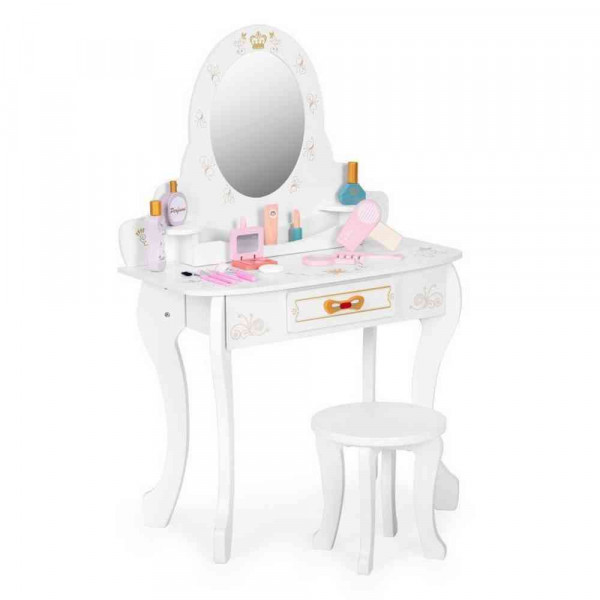 VELIKI DRVENI TOALETNI STO ZA DECU SA OGLEDALOM I ROZE DODACIMA ECOTOYS 