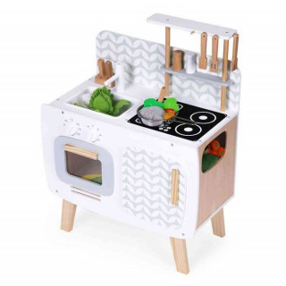 DRVENA KUHINJA ZA DECU RETRO SA RERNOM  ŠPORETOM  SUDOPEROM I PRIBOROM ECOTOYS 