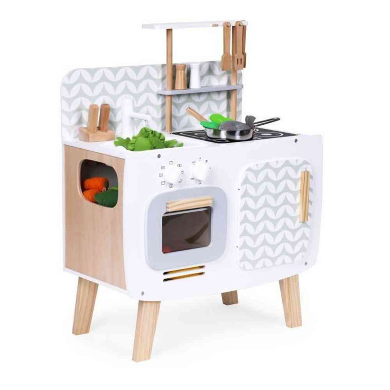 DRVENA KUHINJA ZA DECU RETRO SA RERNOM  ŠPORETOM  SUDOPEROM I PRIBOROM ECOTOYS 