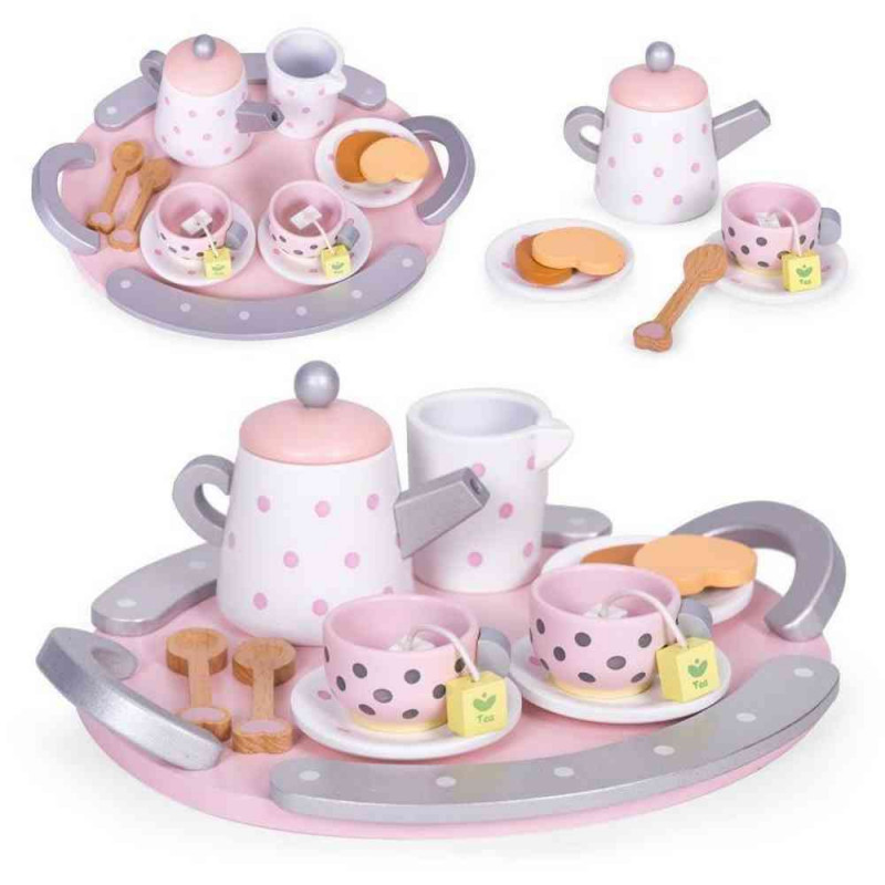 DRVENI SET ZA ČAJ ŠOLJE ČAJNIK 15 KOMADA ECOTOYS 