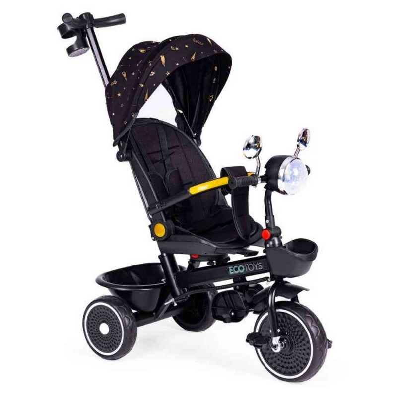 TRICIKL ZA DECU SA ROTIRAJUĆIM SEDIŠTEM  GURAJUĆIM RUKOHVATOM I TENDOM BLACK ECO 